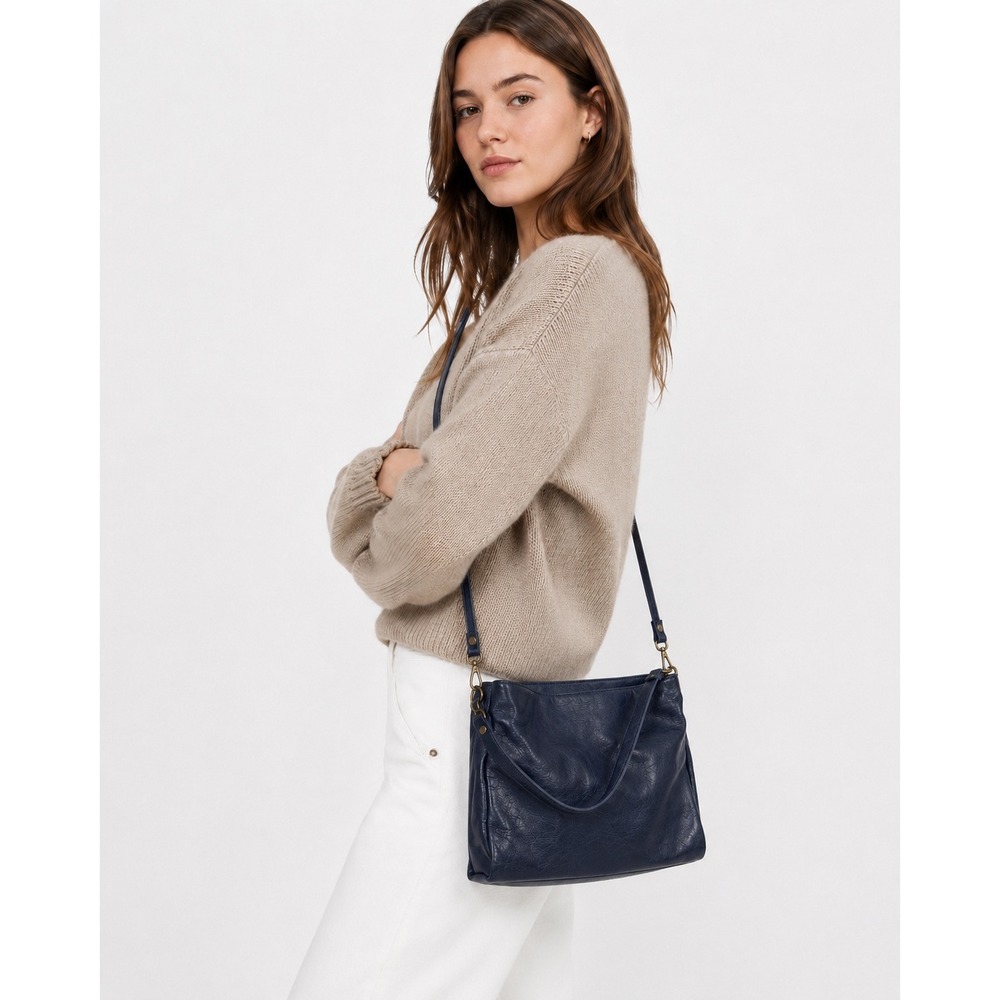 Sundance Italian Leather Navy Blue Crossbody Shoulder Handbag Purse Adjustable